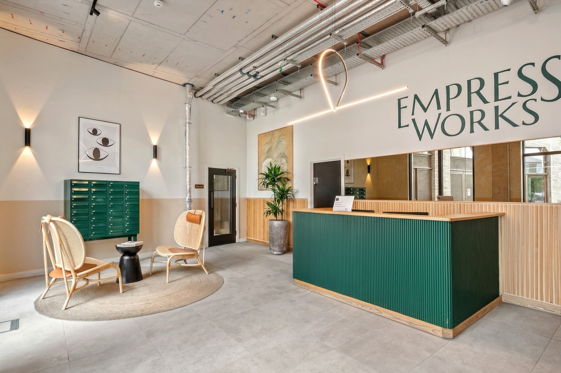 Concierge lobby with Empress Works lettering